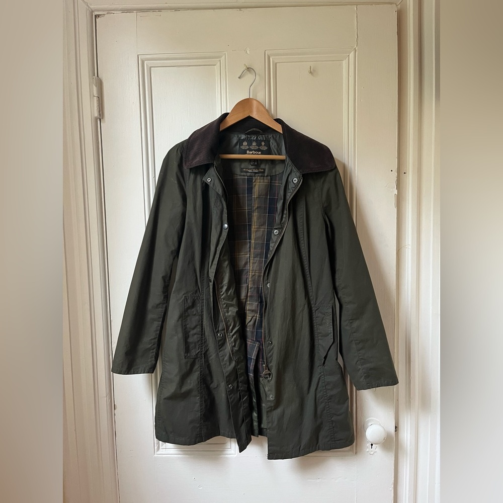 Women’s Barbour Rain Jacket Waxed Cotton Hampshire Coat Classic Sz 12 med/large
